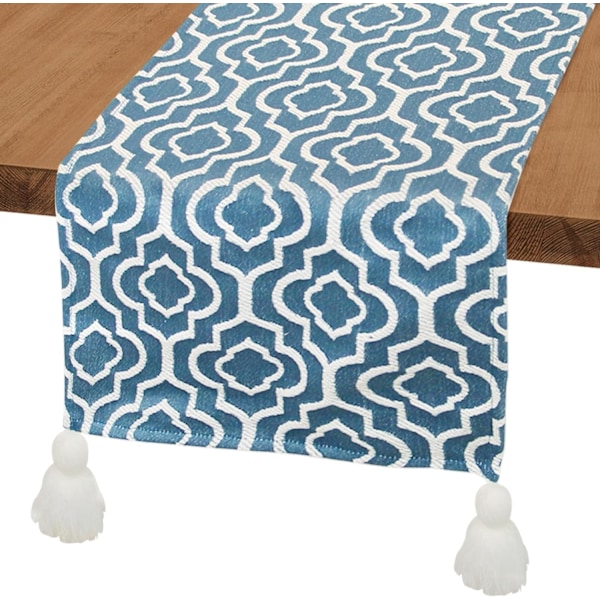 12x70 Tum Lång för Heminredning Modern Scarf med Fransar Marockansk Design Snygg Vintage för Bohemisk Matbord (Blå)