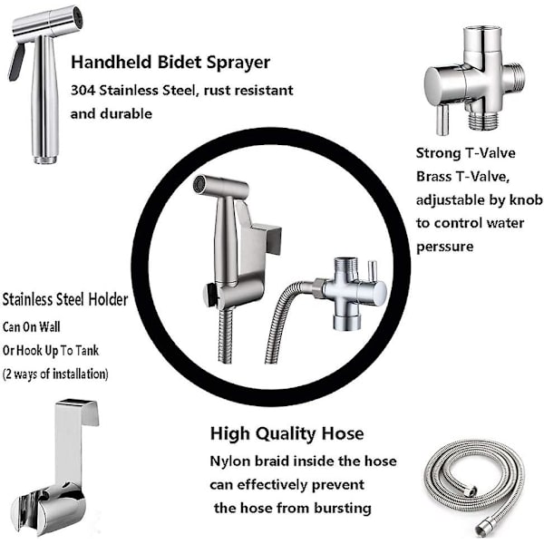Hygienisk hånddusjsett i rustfritt stål for toalett, bad, babybleier, kjæledyr, feminin hygiene 1/2