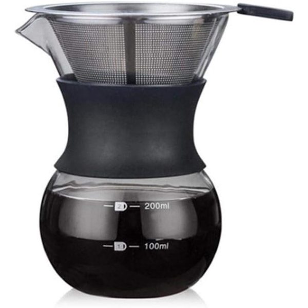 Glaskaffebrygger - Manuel filterkaffebrygger - Med filter i rustfrit stål - 200 ml
