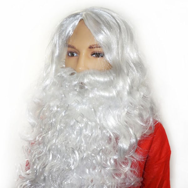 Sæt med 2 realistiske hvide julemandsparyk og skægsæt julecosplay kostumer