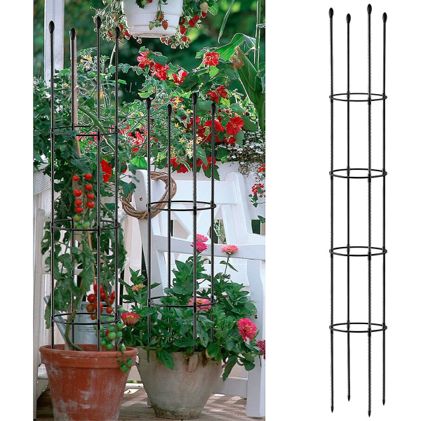Blomkruka stödbur, monterad rund stödring, tomatbur, pelare, blomkruka klätterspaljé för vertikala klätterväxter i krukor
