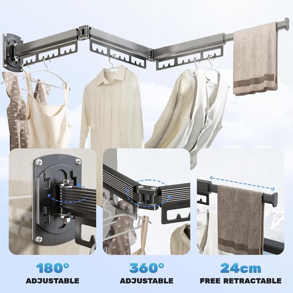 Wall Mounted Clothes Drying Rack, Extendable Wall Mounted Drying Rack (Triple), Space Saving Wall Rack, Portable, Space Saving Balcony Laundry