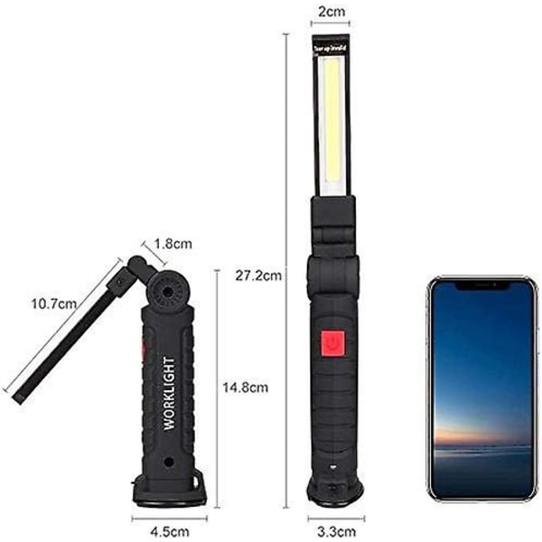 Led Arbejdslys, Genopladelig Lommelygte, Værkstedslys, Cob Inspektionslys, Med Magnet Og Krog, Brugt Til Bilvedligeholdelse, Værksted, Camping Og E