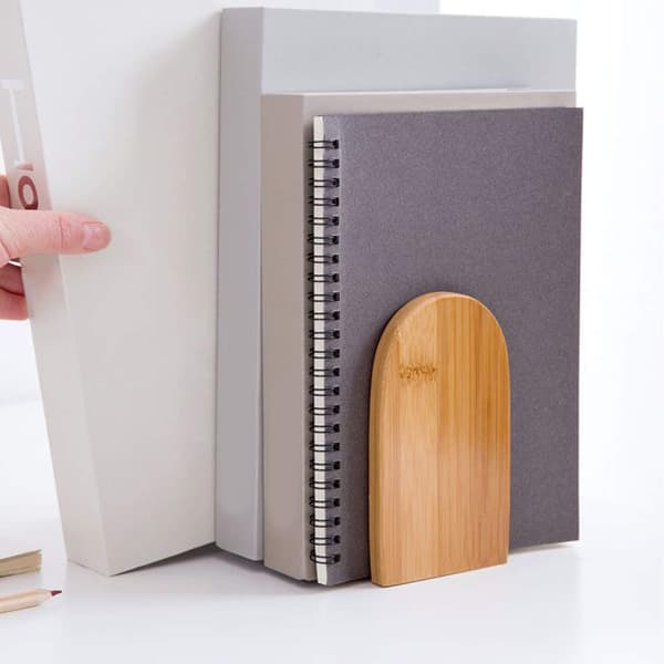 Natural Bamboo Bookend Large Capacity Office Bookends for Home Office Library School