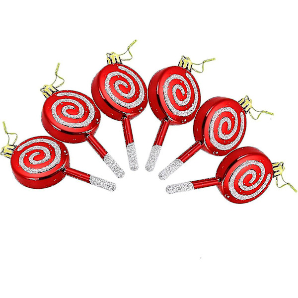 6 Stykker Julelollipop Pynt, Ubrækkelige, Glimtende, Sukkerstang Design, Pynt Til Juledekorationer Rød