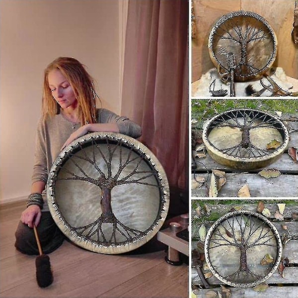 Tree Of Life Shaman Drum Handgjord sibirisk trumma Spirit Musik Symbol Trädgårdsdekor