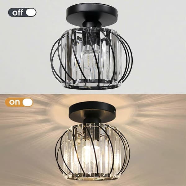 Chandelier Crystal Ceiling Light, Small LED Flush Mount Ceiling Light for Kitchen, Dining Room, Living Room (Black)