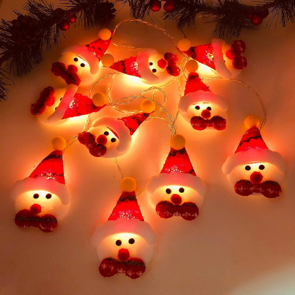 5.41Ft 10 LED julelys for soverom - Retro julenisse strenglys Batteridrevet høstglødende vindu