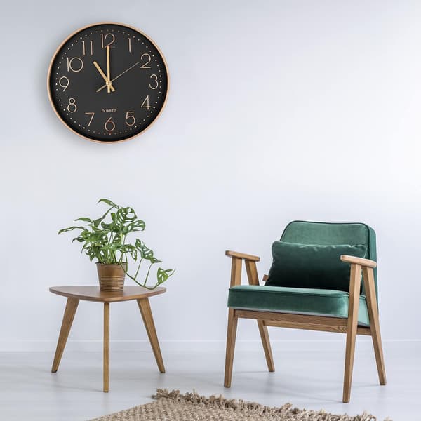 Modern tyst kvartsväggklocka 25 cm, överdimensionerade siffror rund väggklocka (roséguld)