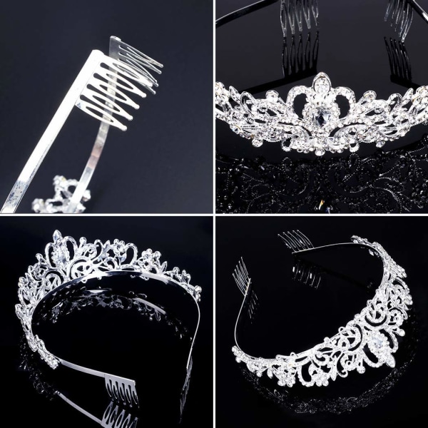 Sølvkroner Krystallhodebånd Prinsesse Rhinestone Krone med kammer Brudepannebånd Brude Bryllup Prom Bursdagsfest H