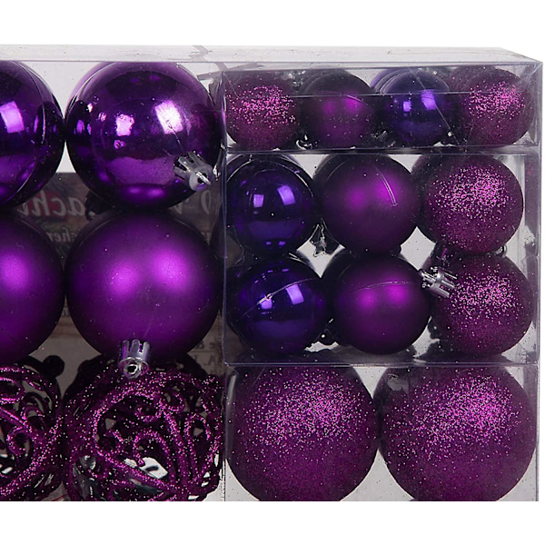 Paket med 100 julgranskulor, julgransdekorationer, julgranskulor, 100 metallkrokar, hängen, obrytbar lila