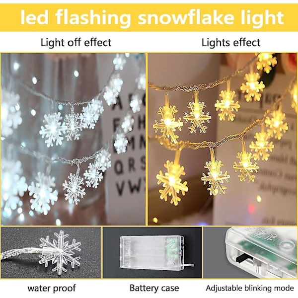 Snefnuglys 6m 40led Lysstreng Led Jule Snefnug Lysstreng Batteridrevet Feelyg Dekoration Varmt Hvidt Lys
