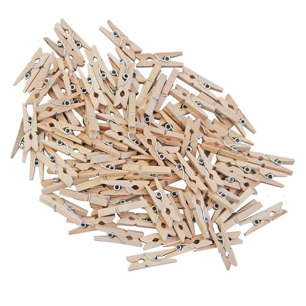 100-pak - Mini træklemmer - (2,5 cm) Træ