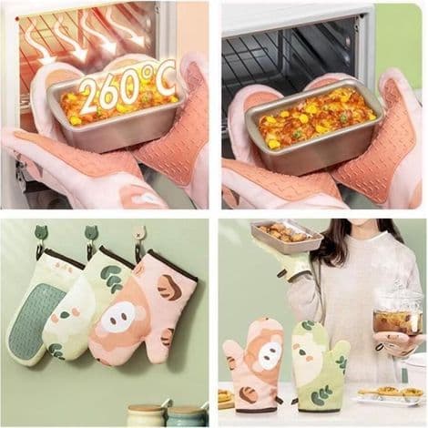 Oven Mitts - Kitchen - Grapefruit Orange - Heat Resistant - Non-slip Silicone - 2-pack