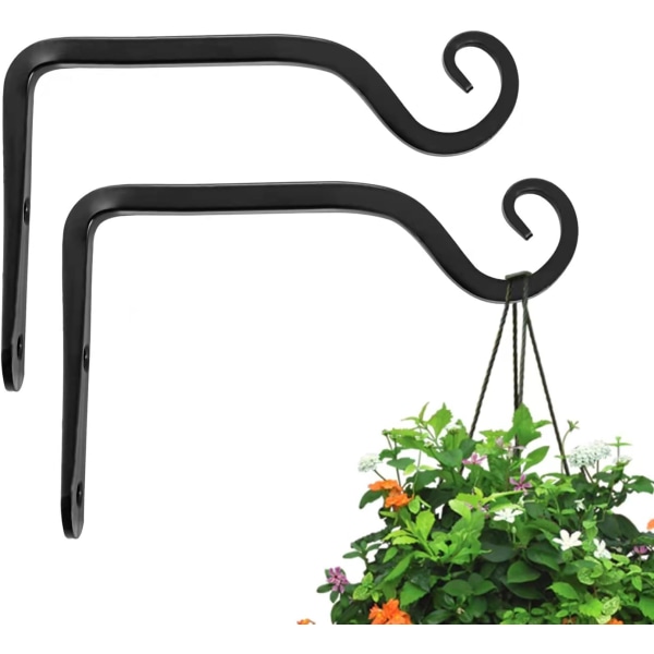 （2 pakke, svart) Hengende plantekrok, dekorativ rett planteoppheng for fuglematere, plantekasser, lykter, vindklokker, innendørs/utendørs