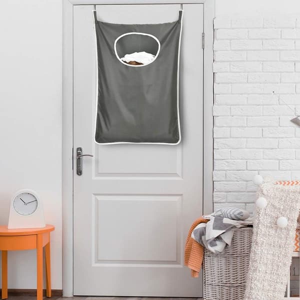 Durable Hanging Laundry Hamper with Stainless Steel Hook - Space-Saving Wall Door Basket with Zipper - Bathroom Storage