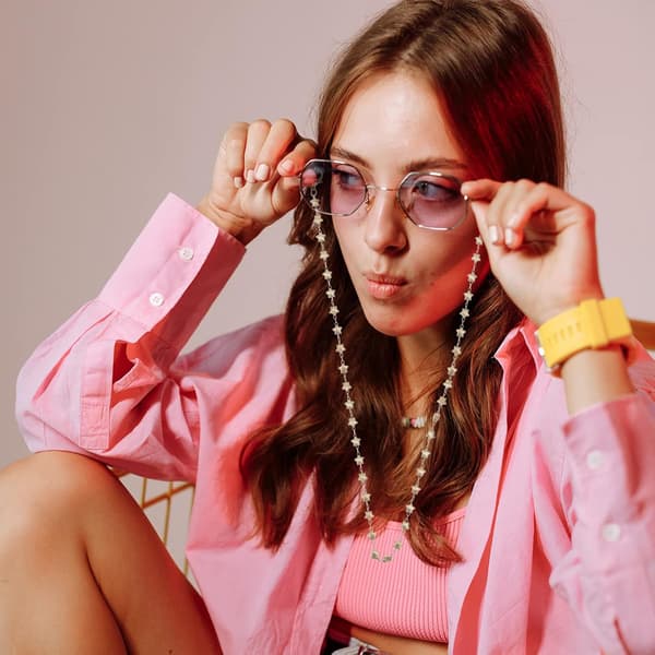 2 Pieces Alloy Eyeglass Chains with Heart and Star Shape in Gold with Anti-fall Function