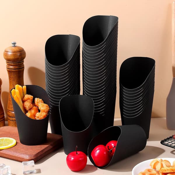 100 stk. forretterkopper snacksholder 14oz sort papir fødevaregodkendt robust stor kapacitet tilspidset