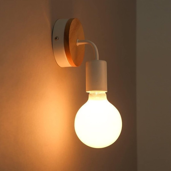 Europæisk væglampe Skandinavisk stil smedejerns-/træ-væglampe Enkel sort og hvid Klassisk farve Væglampe til stue soveværelse (farve: hvid)