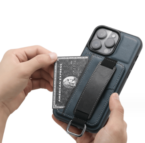 Blå, velegnet til iPhone 15Pro kort med holder telefoncover læder