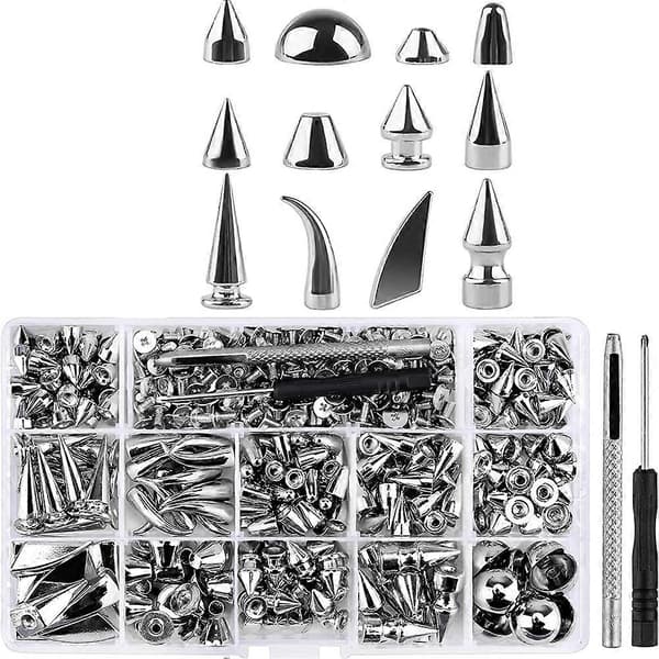 270 Set Rivets and Screws, Assorted Shapes Punk Rivets Metallic Cone Screw Rivets with Installation Tools_MGF[BT]