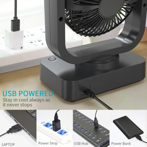 USB skrivebordsvifte oscillerende kjølevifte, bærbar bordvifte med dobbelt hode, dobbel luftsirkulasjon, trinnløs hastighet stillegående personlig tårnvifte drevet av USB fo