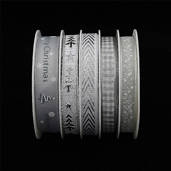 55m Silver Julgrosgrainband-paket, Polyester Satinband Vintersemester Tygband Jul