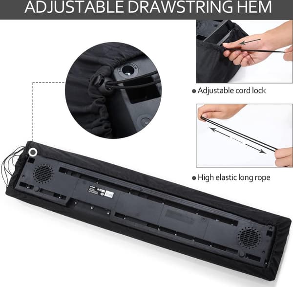61-Key Piano Keyboard Dust Cover, Adjustable Bungee Cord, Black