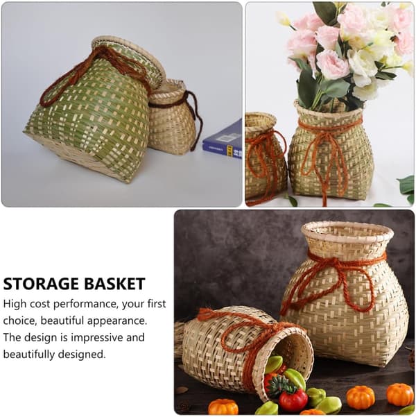 Bambu Blomkorg Bärbar Pastoral Stil Korg Lättvikts Multifunktionell Naturlig Rustik