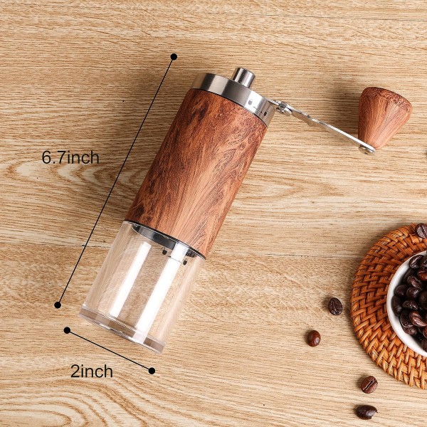 Manuaalinen kahvimylly keraamisella purseella, kannettava 304 ruostumaton teräs ja puinen käsikahvimylly, 8 säädettävää S