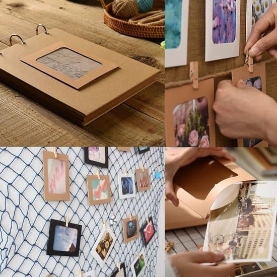 Leather Photo Frames (20 Pieces) - Photo Frames - DIY - 11.5 x 15.5 cm - Includes 20 Wooden Clips and Hemp String