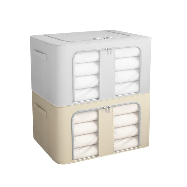 Storage Boxes for Clothes, Foldable Oxford Steel Frame Storage Box, Stackable Storage Bins for Clothes, Bedding and Blankets - 66L 66L 66L