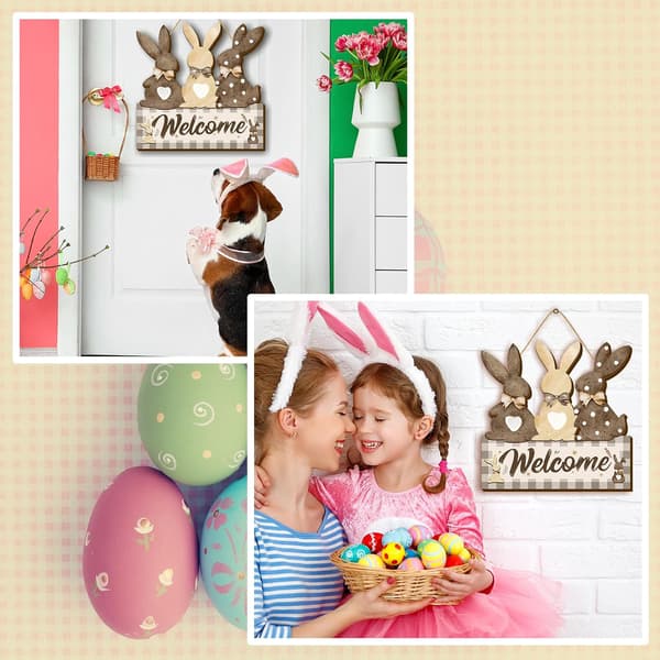 Easter Bunny Welcome Door Hanging Decoration 30x30cm Cute Rabbit Spring Home Decor