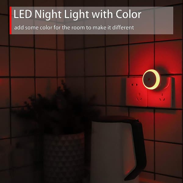 Red Night Light, LED Night Light with Plug, Round, Light Sensor, Energy Efficient, Set of 2 (FMY)