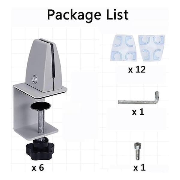 Adjustable Desk Divider Clamps Aluminum Sneeze Guard Support Clips for Office Screen 1/8–1 Inch Thick Panel 6-Pack
