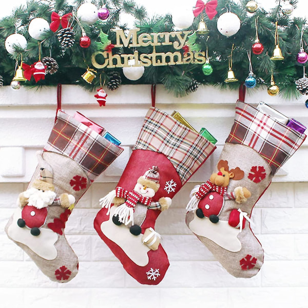 Christmas Stockings Christmas Socks 3 Pieces Personalized Christmas Stockings Santa Claus Snowman Reindeer Christmas Tree Ornaments/farmhouse/country