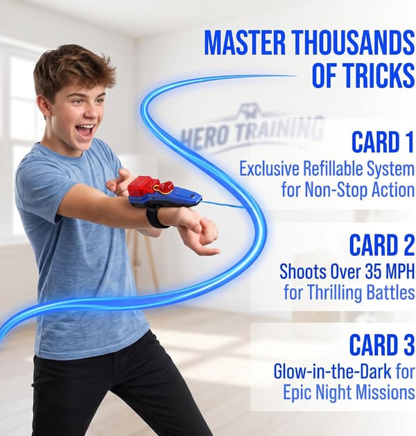 Rope Launcher/Web Shooter, High-Speed Rotating Rope with Automatic Retraction | Light Effect, Suitable for Children 6+ and Adults