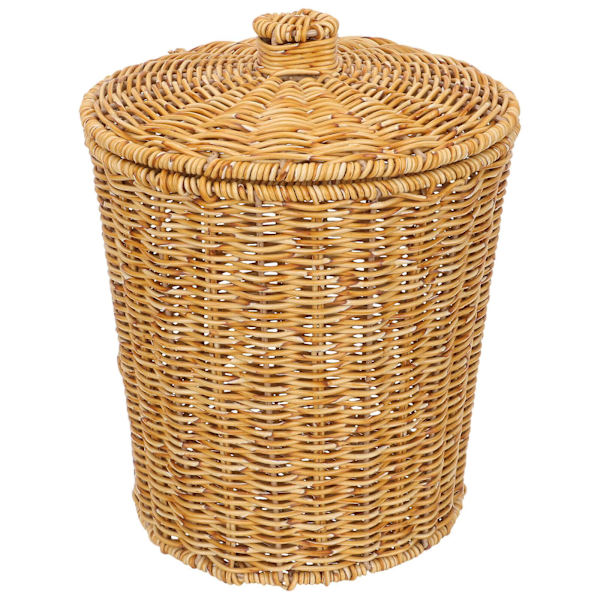 Imitation Rattan Rund Flettet Kurv Badeværelsestilbehør Opbevaringskurv Med Låg 28x24cm