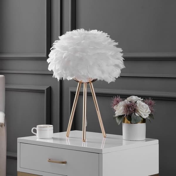 LED Feather Table Lamp Modern Bedside Lamp Dimmed Light Decoration Office Bedroom