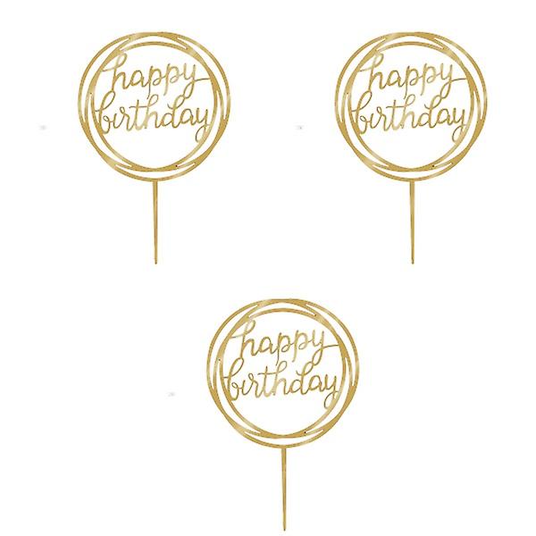 3 st Happy Birthday Akryl Spegel Tårta Topper Tårta Dekoration Festtillbehör (guld)3st 3pcs