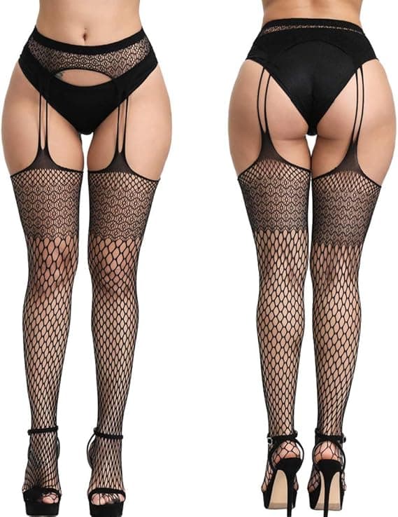 4 par leggings med høy midje for kvinner, nettingstrømper, elastisk La