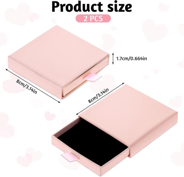 Set med 2 presentaskar i papper - 8 x 8 x 1,7 cm - Små expanderbara presentaskar - Fyrkantiga - (rosa)