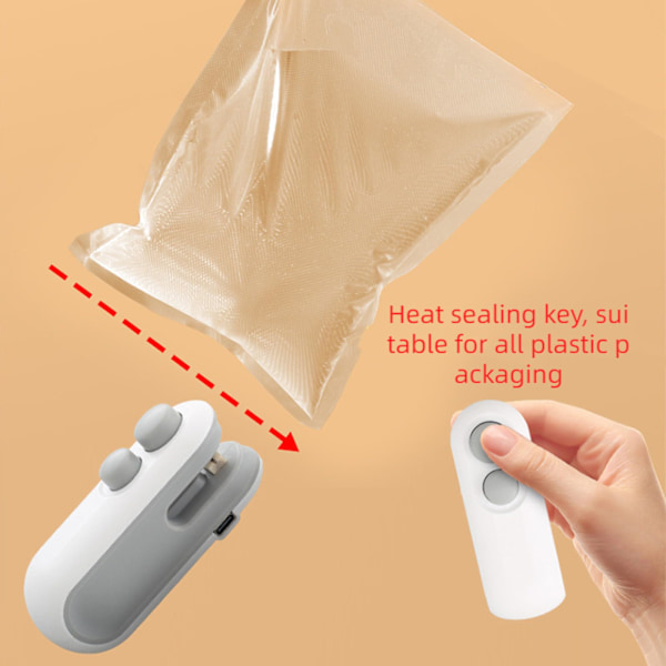 Vakuum Mini Bag Sealer Bærbar Liten Husholdning Håndtrykket Snack Bag Sealer Plastpose Sealer, Hvit-usb