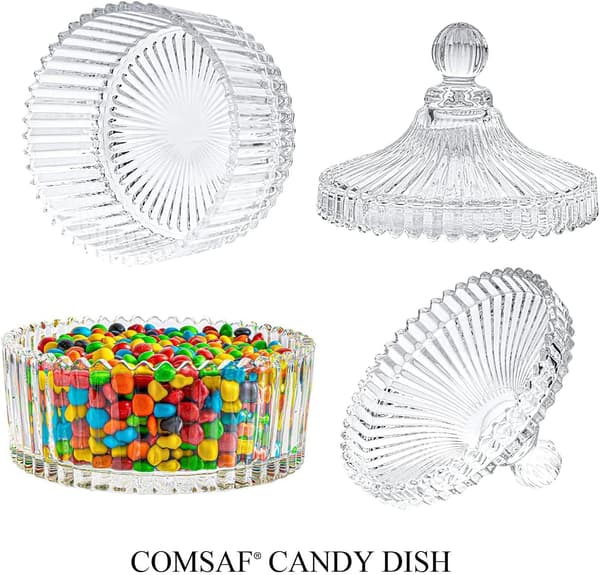 Glass Candy Box, Transparent Candy Jar with Lid, Crystal Candy Cup, Glass