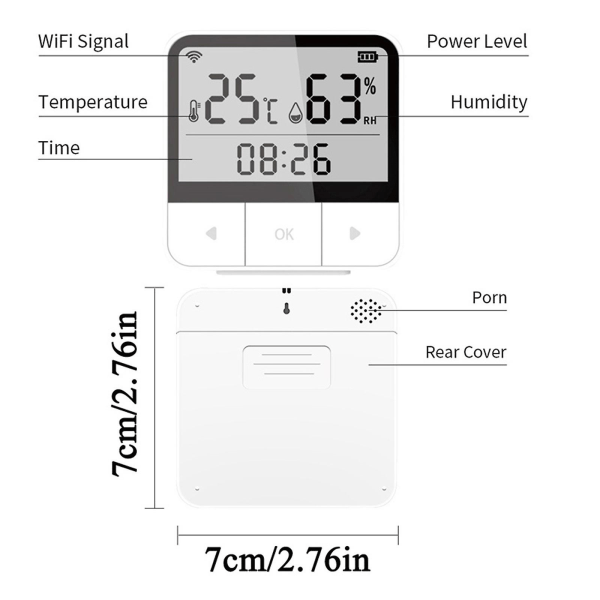 Tuya Smart Wifi Trådløs Kobling Temperatur- og Luftfugtighedssensor Smart Hjem Med Tid Og Datovisning White