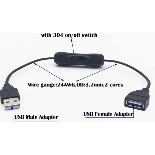 USB Switch, 4 Pcs 30cm USB Extension Cable with On/Off Switch, Compatible with Car Camera, Desk Lamp, LED Strip