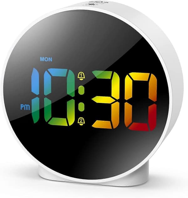 Latest Digital Alarm Clock, Bedside Alarm Clocks with Colorful Curved LED Display