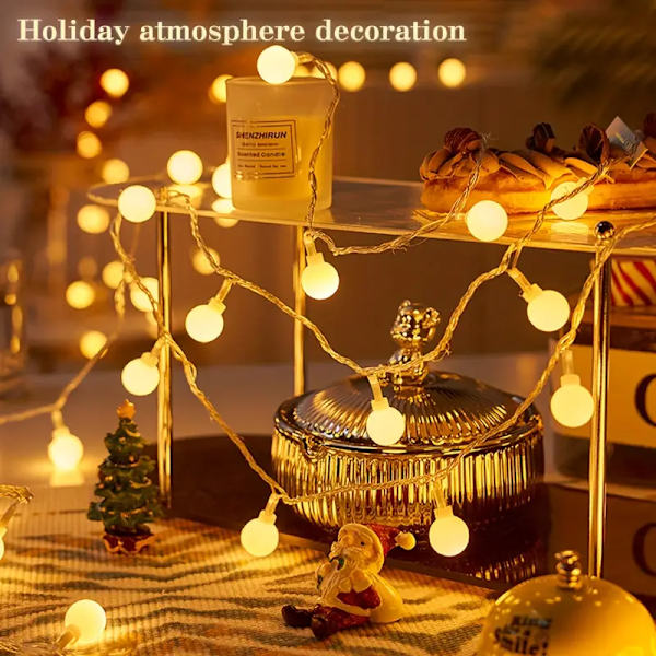 LED String Lights with Spherical Bulbs, 6m 40 Lights