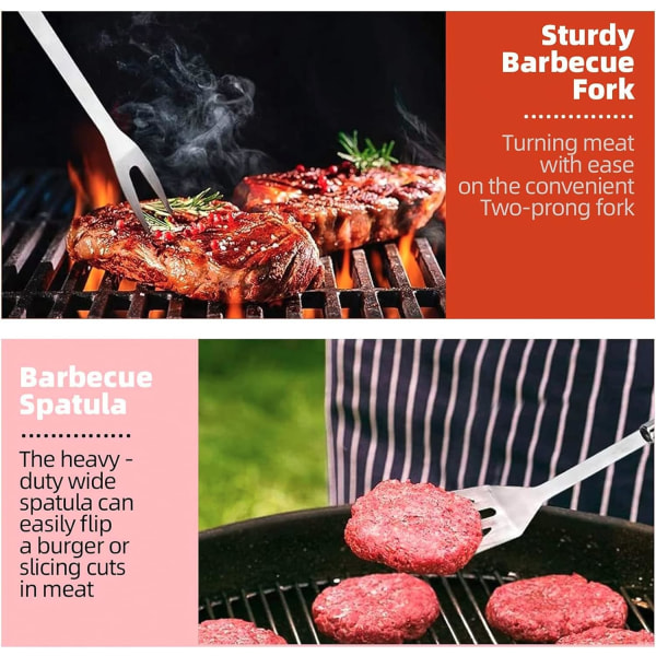 BBQ Grillverktygssats med Väska - 22 delar Grilltillbehörssats Premium Komplett Tunga Rostfria Grilltillbehör