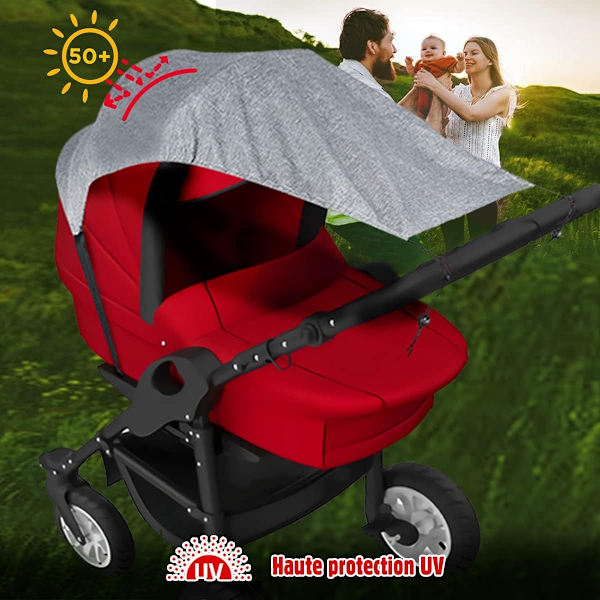 Universell Vagn Solskydd, 1 Vagn Parasoll, UPF50+ Anti-UV Canvas, Justerbar Parasoll för Vagn - Förvaringsväska ingår (Antracit)